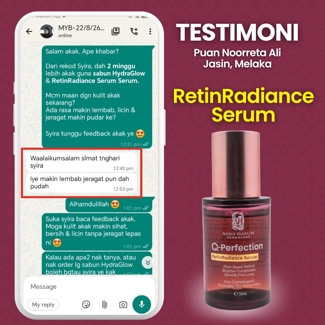 Testimoni Puan Noorreta Ali menggunakan HydraGlow dan RetinRadiance Serum